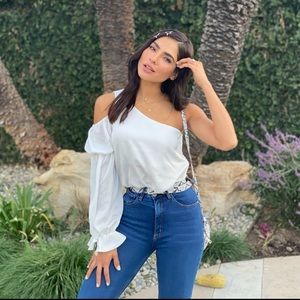 One shoulder satin blouse